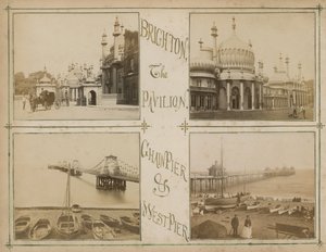Vykort med bilder som visar utsikten över Brighton av English Photographer