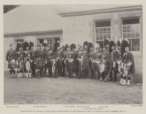 Presentation of Colors för Gordon Highlanders av Prince of Wales i Braikley, nära Balmoral, 18 september av English Photographer
