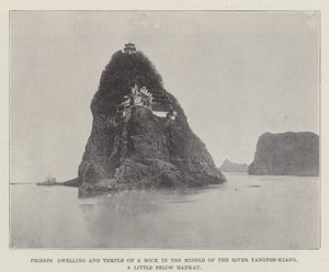Präster bostad och tempel på en klippa mitt i floden Yangtze-Kiang, lite nedanför Hankau av English Photographer