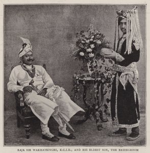 Raja Sir Wakhatsinghi, KCIE, och hans äldsta son, brudgummen av English Photographer
