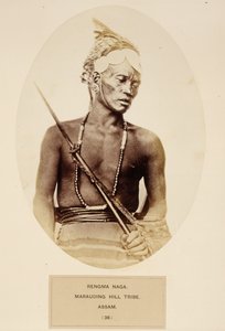 Rengma Naga, Marauding Hill Tribe, Assam, från The People of India, av J. Forbes Watson, publicerad 1868 (albumtryck)