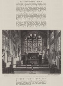 Restaurering av kyrkan, Stratford-on-Avon, kanseln, med Shakespeares grav
