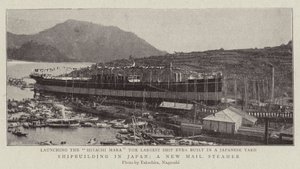 Skeppsbyggnad i Japan, en New Mail Steamer av English Photographer