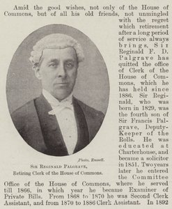 Sir Reginald Palgrave, avgående kontorist i underhuset av English Photographer