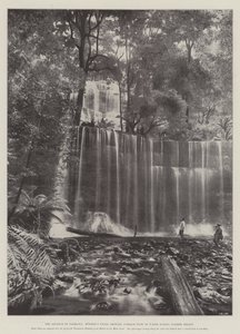The Advance of Tasmania, Russells Falls, som visar genomsnittligt vattenflöde under sommarsäsongen