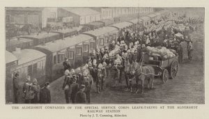 Aldershot-företagen från Special Service Corps Lämnar vid Aldershots järnvägsstation av English Photographer