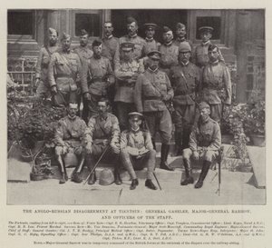 Den anglo-ryska oenigheten vid Tientsin, general Gaselee, generalmajor Barrow och stabsofficerare av English Photographer