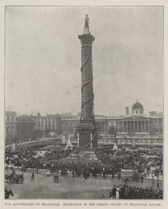 Årsdagen för Trafalgar, dekoration av Nelson-kolonnen på Trafalgar Square av English Photographer
