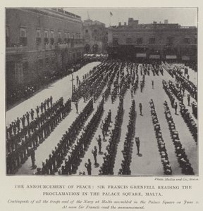 Tillkännagivandet av fred, Sir Francis Grenfell läser proklamationen på Palace Square, Malta av English Photographer