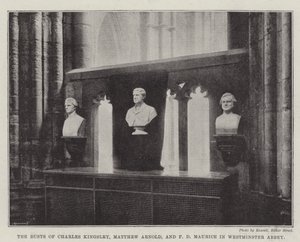 Bysten av Charles Kingsley, Matthew Arnold och F D Maurice i Westminster Abbey av English Photographer