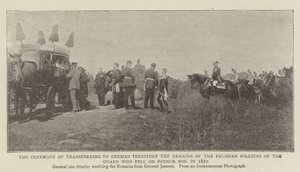 Ceremonin för överföring till tyskt territorium av kvarlevorna av de preussiska soldaterna från gardet som stupade på fransk mark 1870 av English Photographer