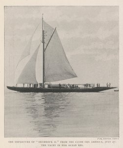 The Departure of Shamrock II from the Clyde for America, 27 juli, Yacht in her Ocean Rig av English Photographer