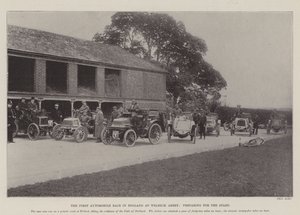 Det första billoppet i England på Welbeck Abbey, förbereder sig för starten av English Photographer