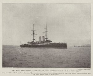 Det första förstklassiga slagskeppet under kung Edwards regeringstid, HMS Russell av English Photographer