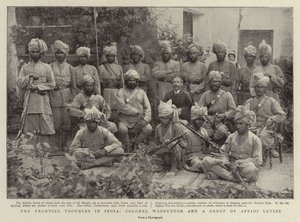Gränsproblemen i Indien, överste Warburton och en grupp Afridi-avgifter av English Photographer