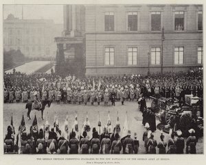Den tyska kejsaren presenterar standarder för den tyska arméns nya bataljoner i Berlin av English Photographer