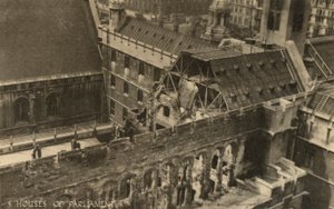 Houses of Parliament, London, visar bombskador under andra världskriget (s/v foto) av English Photographer