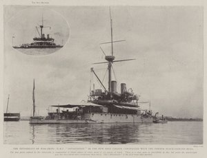 Krigsfartygens osynlighet, HMS Devastation i den nya grå färgen kontrasterade mot det tidigare svartmålade skrovet av English Photographer