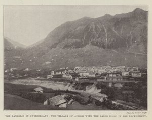 Jordfallet i Schweiz, byn Airolo, med Sasso Rosso i bakgrunden av English Photographer