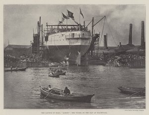 Lanseringen av HMS Albion, fartyget på slänten vid Blackwall av English Photographer