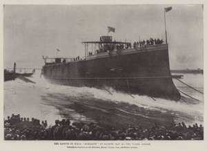 Lanseringen av HMS Euryalus vid Barrow, 20 maj, fartyget flytande