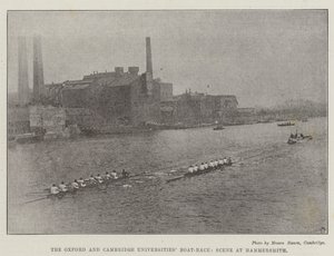 Oxford och Cambridge Universities Boat-Race, scen i Hammersmith av English Photographer