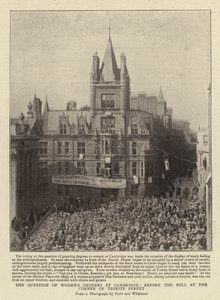 Frågan om kvinnors grader i Cambridge, före omröstningen i hörnet av Trinity Street av English Photographer