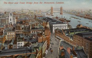 Floden och Tower Bridge från monumentet, London av English Photographer