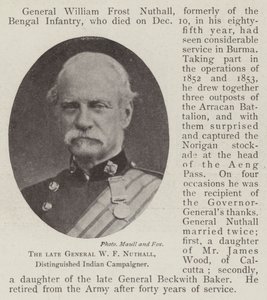 Den bortgångne generalen W F Nuthall, framstående indisk kampanjledare av English Photographer