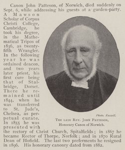 Avlidne pastor John Patteson, hederskanon av Norwich av English Photographer