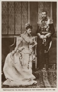 Bröllopet mellan prins George, hertig av York (senare kung George V), och prinsessan Mary av Teck (senare drottning Mary) (s/v-foto) av English Photographer