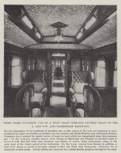 Tredje klass Lunchbil på ett West Coast Corridor Express-tåg på L och NW och Caledonian Railways av English Photographer