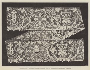 Trimning för en Rochet of Needlepoint Lace, gjord av irländska bondkvinnor för påven av English Photographer