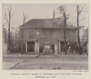 Unitariskt baptistkapell i Deptford som Benjamin Disraeli deltog i som pojke av English Photographer