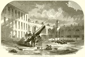En 10-tums Columbiad monterad som en morter vid Fort Sumter av English School