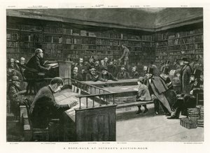 En bokförsäljning på Sothebys Auction Room av English School
