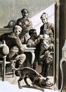 En brittisk soldat, Patrick Fowler, gömdes i en garderob i fyra år (gouache på papper) av English School