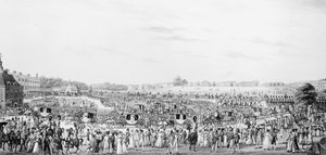 En korrekt representation av företaget som går till och återvänder från hans majestäts sal vid Buckingham Palace, publicerad av G, Humphrey, 25 maj 1822 av English School