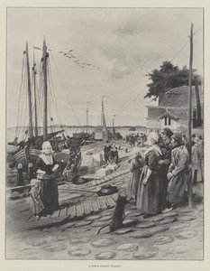 En holländsk fiskeby (litho) av English School