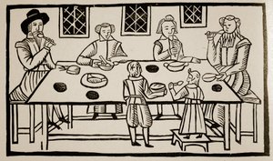 En familjemåltid, ca 1600 (sepiafoto) av English School