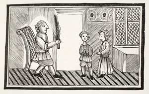 A Father and his Sons, illustration från Chap-books of the artonde århundrade av John Ashton, pub. 1882 av English School