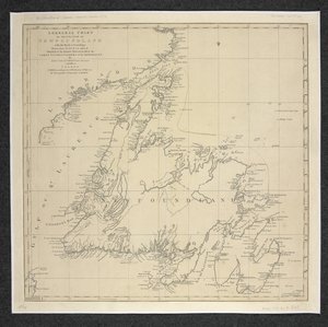 Ett allmänt diagram över ön Newfoundland med klippor och sonderingar, ritat från undersökningar tagna ... Av James Cook och Michael Lane av English School