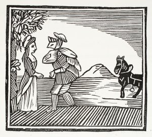 En gentleman som ska rådgöra med Mother Bunch, illustration från Chap-books of the Eighteenth Century av John Ashton, pub. 1882 av English School