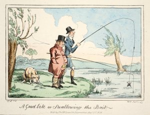 En god tugga eller svälja betet, pub. 1835 (handfärgad gravyr) av English School
