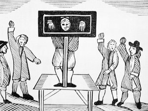 A Guilty Man in the Village Pillory, kopia av en 1500-talsillustration, från en samling kapböcker om esoterica av English School