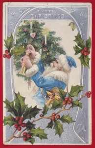 "A Happy Christmas", viktorianskt kort (chromolitho) av English School