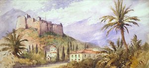 A Hill Fort i Atlasbergen, ca 1860-70 (akvarell på papper) av English School