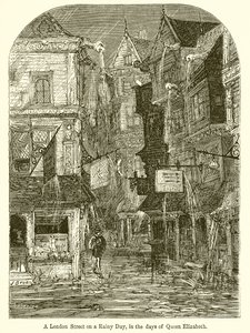 En London Street på en regnig dag, på drottning Elizabeths dagar av English School