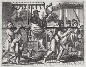 A Mandarin in a Sedan Chair, illustration från en beskrivning av ambassader till Kina, 1690 av English School