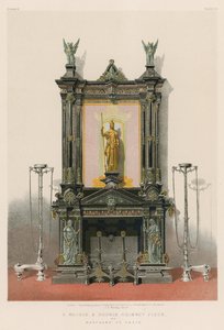 En skorstensbit i marmor och brons av Marchand från Paris (chromolitho) av English School